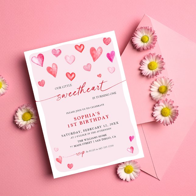 Little Sweetheart Birthday Hearts  Invitation (Creator Uploaded)