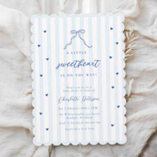 Little Sweetheart Blue Bow Baby Shower Invitation