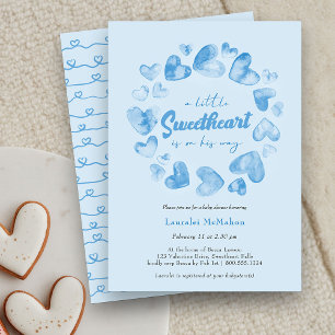 Little Sweetheart Blue Heart Valentine Baby Shower Invitation