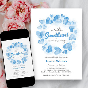 Little Sweetheart Blue Valentine Boy Baby Shower Invitation