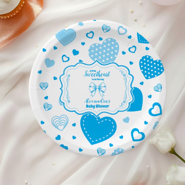 Little Sweetheart Blue Valentine Boy Baby Shower Paper Plate (Creator Uploaded)