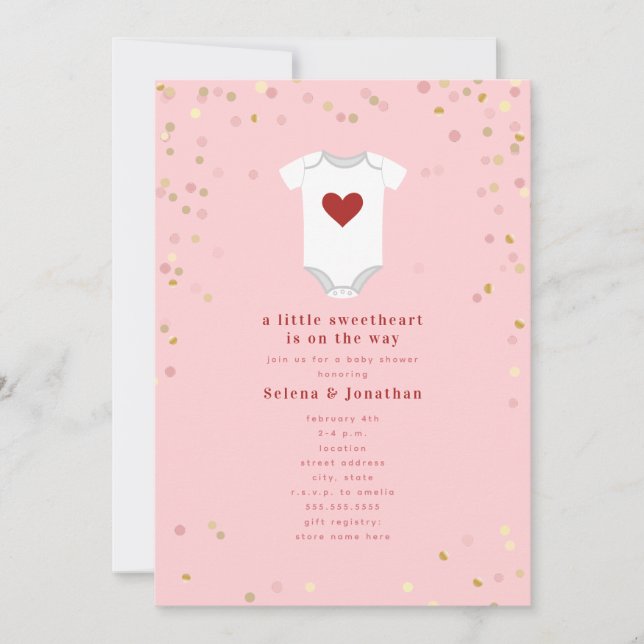 Little Sweetheart Bodysuit Valentine Baby Shower I Invitation (Front)