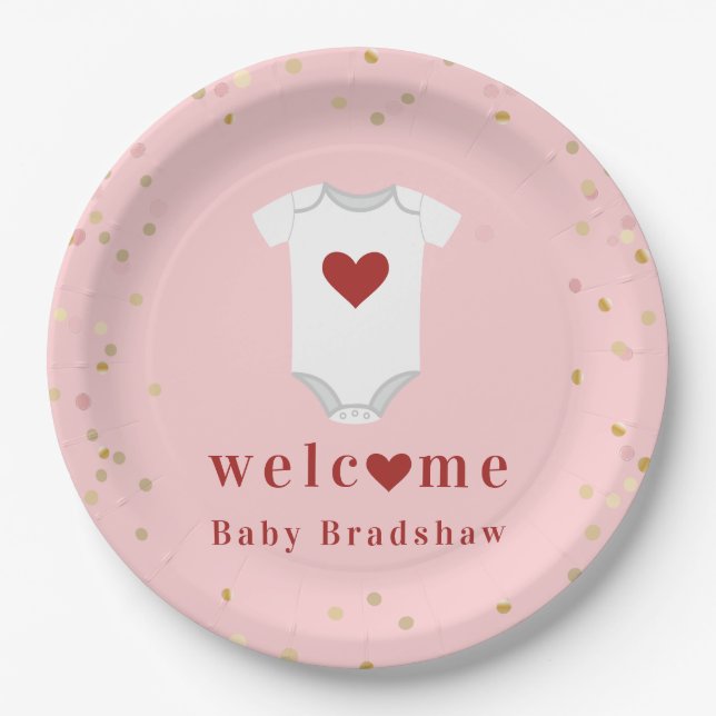 Little Sweetheart Bodysuit Valentine Baby Shower Paper Plate (Front)
