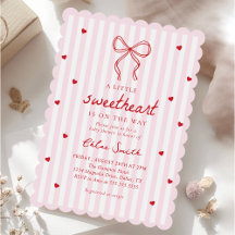 Little Sweetheart Bow Baby Shower Invitation