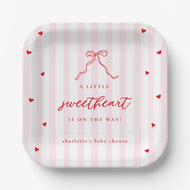 Little Sweetheart Bow Baby Shower Paper Plate (Front)