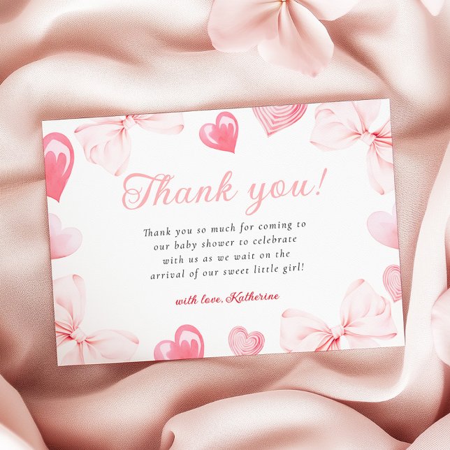 Little Sweetheart Bow Baby Shower Thank You Card (Creator Uploaded)