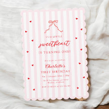 Little Sweetheart Bow First Birthday Invitation