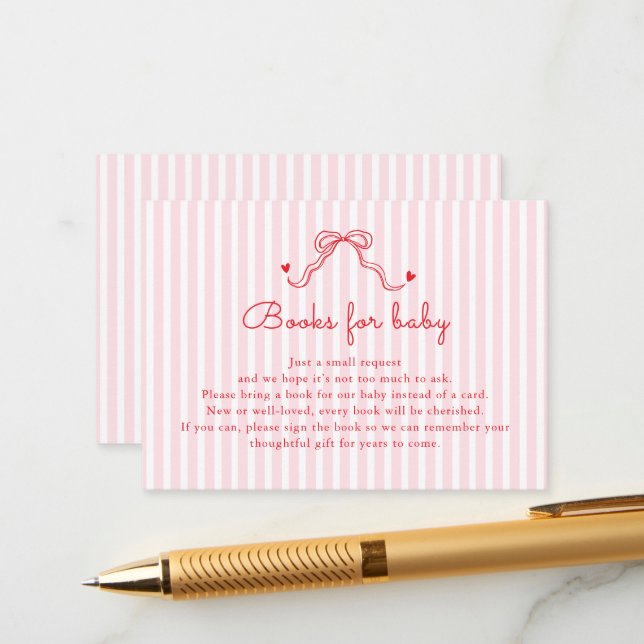 Little Sweetheart Bow Pink Stripes Book for Baby  Enclosure Card (Front/Back In Situ)