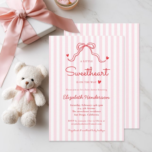 Little Sweetheart Bow Pink Valentine's Baby Shower Invitation (Creator Uploaded)