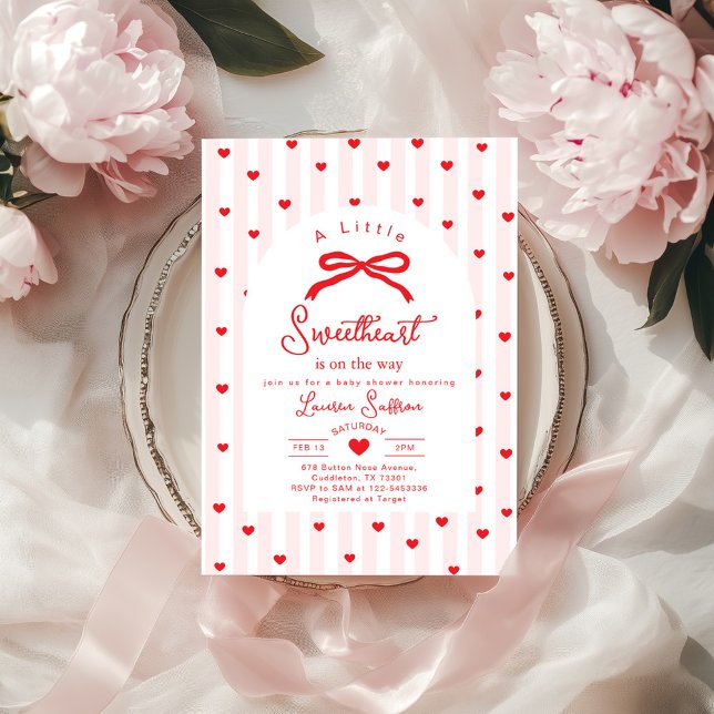 Little Sweetheart Bow Valentines Baby Shower Invitation (Creator Uploaded)