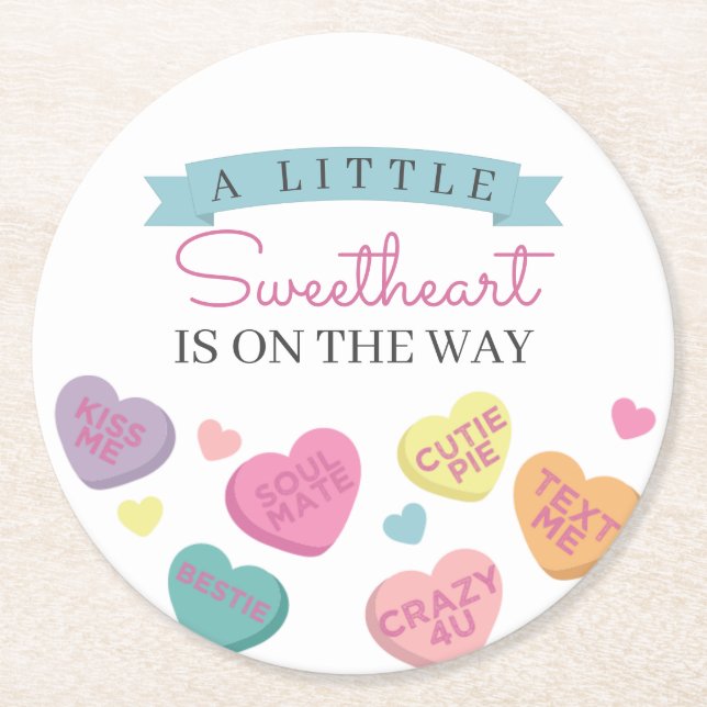 Little Sweetheart Candy Baby Shower Round Paper Coaster (Front)