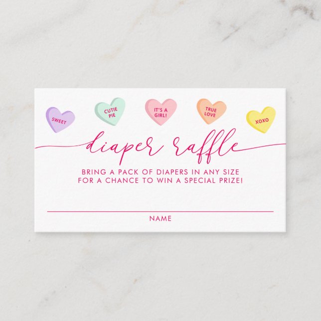 Little Sweetheart Candy Hearts Diaper Raffle Enclosure Card (Front)