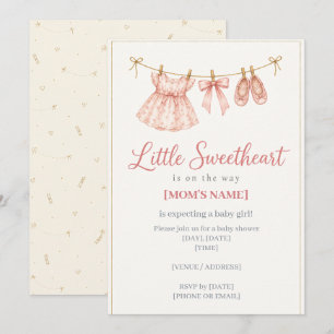 Little Sweetheart Clothesline Baby Girl Shower Inv Invitation