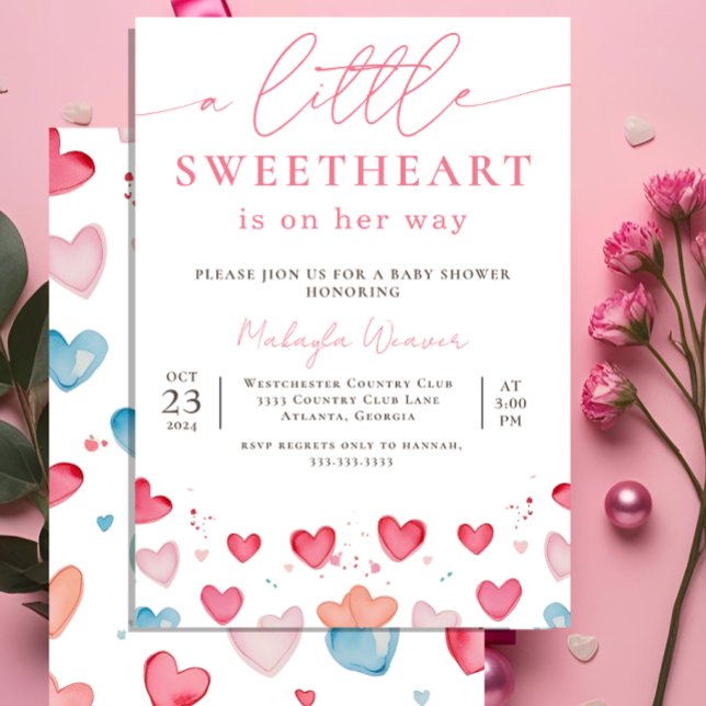 Little Sweetheart Cute Heart Pattern Baby Shower   Invitation (Creator Uploaded)