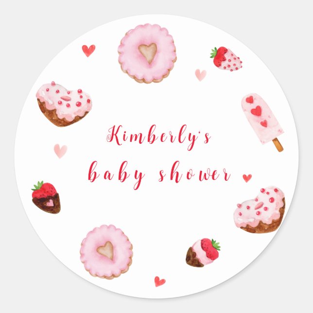 Little Sweetheart Doughnuts Valentines Baby Shower Classic Round Sticker (Front)