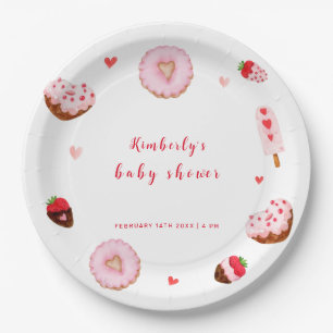 Little Sweetheart Doughnuts Valentines Baby Shower Paper Plate