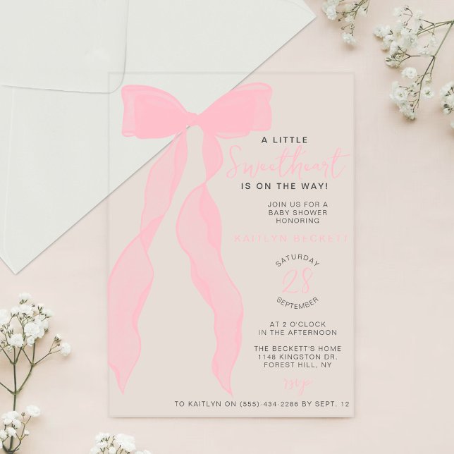 Little Sweetheart Elegant Pink Bow Baby Shower Acrylic Invitations (Creator Uploaded)