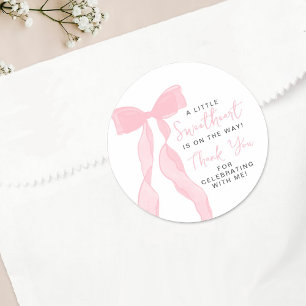 Little Sweetheart Elegant Pink Bow Baby Shower Classic Round Sticker