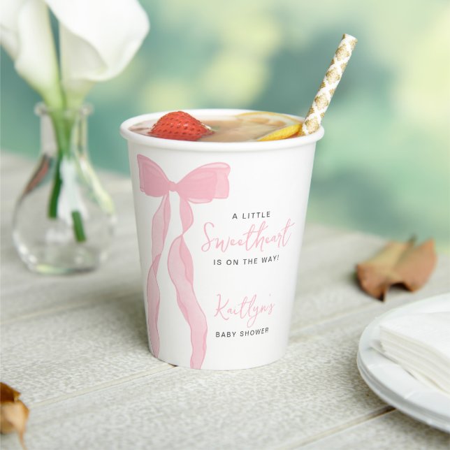 Little Sweetheart Elegant Pink Bow Baby Shower Paper Cups (Insitu)