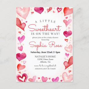 Little Sweetheart February baby shower for Girl Postcard