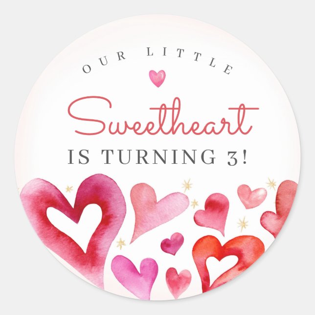 Little Sweetheart February Birthday Party Classic Round Sticker (Front)