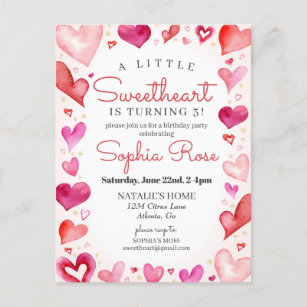Little Sweetheart February Birthday Party for Girl Postcard