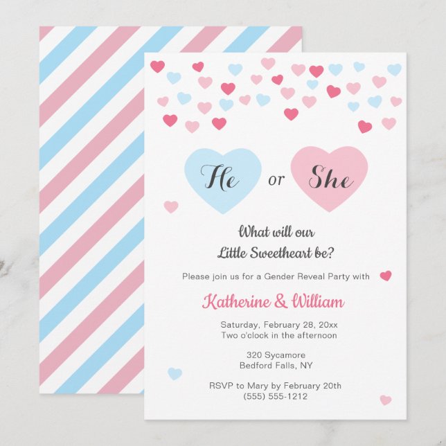 Little Sweetheart Gender Reveal Invite, Valentine Invitation (Front/Back)