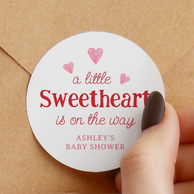 Little Sweetheart Girl Baby Shower Heart Classic Round Sticker (Creator Uploaded)