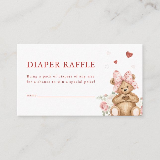 Little Sweetheart Heart Bear Diaper Raffle Card (Front)