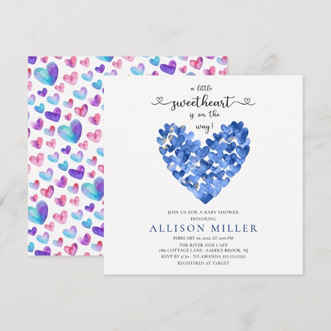Little Sweetheart Hearts Boys Baby Shower Invitati Invitation (Front/Back)