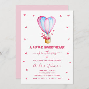 Little Sweetheart Hot Air Balloon Girl Baby Shower Invitation