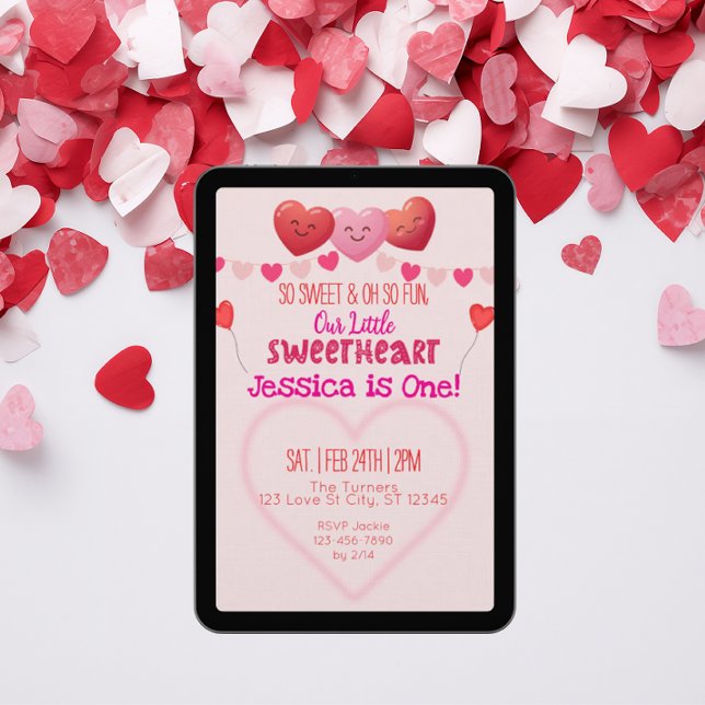 Little Sweetheart is One, Hearts 1st Birthday Invitation (Creator Uploaded)