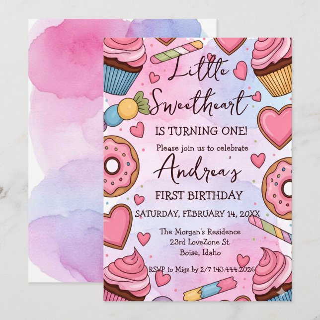 Little Sweetheart is Turning One Valentines Birth Holiday Card (Front/Back)