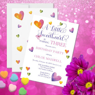 Little Sweetheart Is Turning THREE Birthday Party Invitation