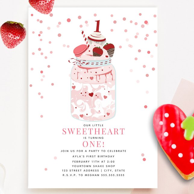 Little Sweetheart Milkshake Valentine 1st Birthday Invitation (Creator Uploaded)