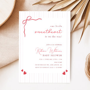 Little Sweetheart on the Way Bow Baby Shower Invitation