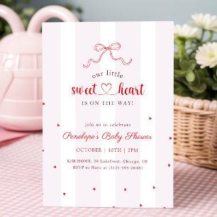 Little Sweetheart on the Way Pink Bow Baby Shower Invitation