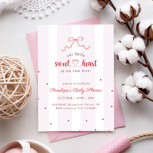 Little Sweetheart on the Way Pink Bow Baby Shower Invitation