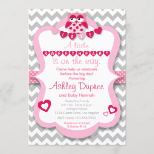 Little Sweetheart Owl Girl Baby Shower Invitation