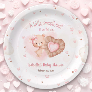 Little Sweetheart Pink Baby Shower Paper Plate
