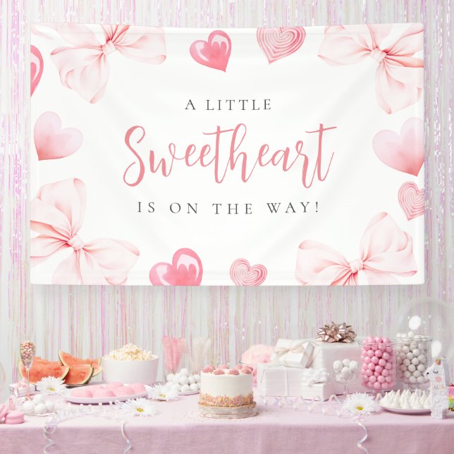 Little Sweetheart Pink Bow Baby Shower Backdrop Banner (Party)