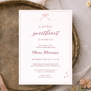 Little Sweetheart Pink Bow Baby Shower Invitation