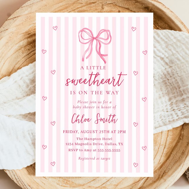 Little Sweetheart Pink Bow Baby Shower Invitation (Creator Uploaded)