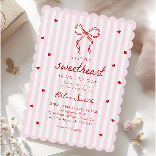 Little Sweetheart Pink Bow Baby Shower Invitation