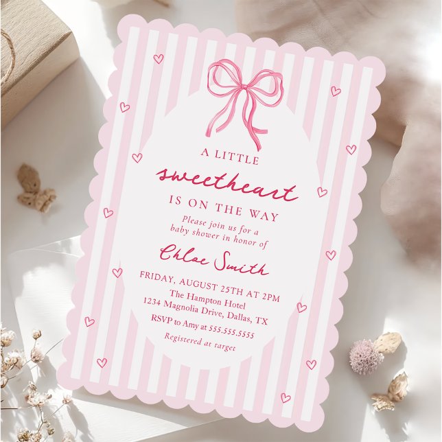 Little Sweetheart Pink Bow Baby Shower Invitation (Creator Uploaded)