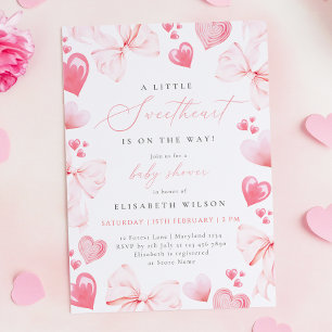 Little Sweetheart Pink Bow Baby Shower Invitation