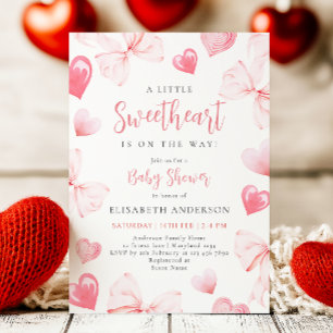 Little Sweetheart Pink Bow Baby Shower Invitation