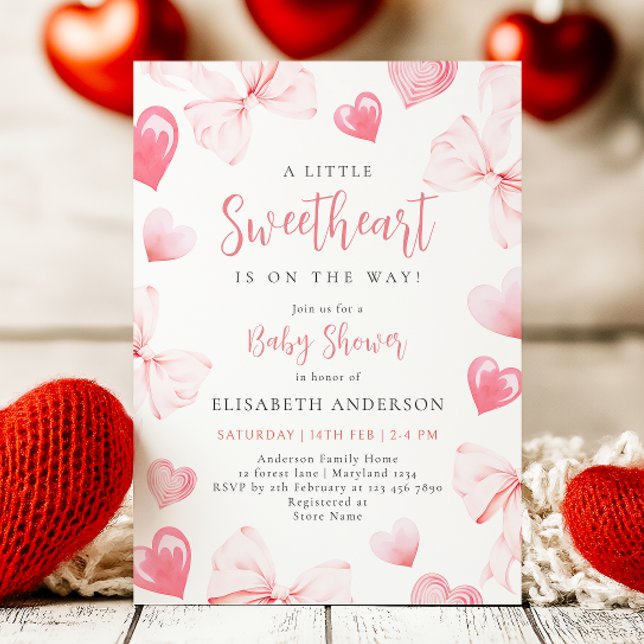 Little Sweetheart Pink Bow Baby Shower Invitation (Creator Uploaded)