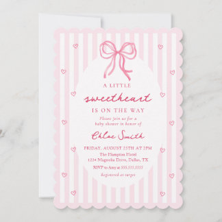 Little Sweetheart Pink Bow Baby Shower Invitation