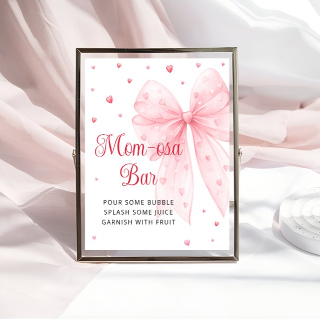 Little Sweetheart Pink Bow Baby Shower Mum-osa Bar Poster (Creator Uploaded)